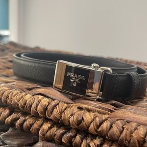 Prada womens leather belt, black, euro size 85 (small/medium)